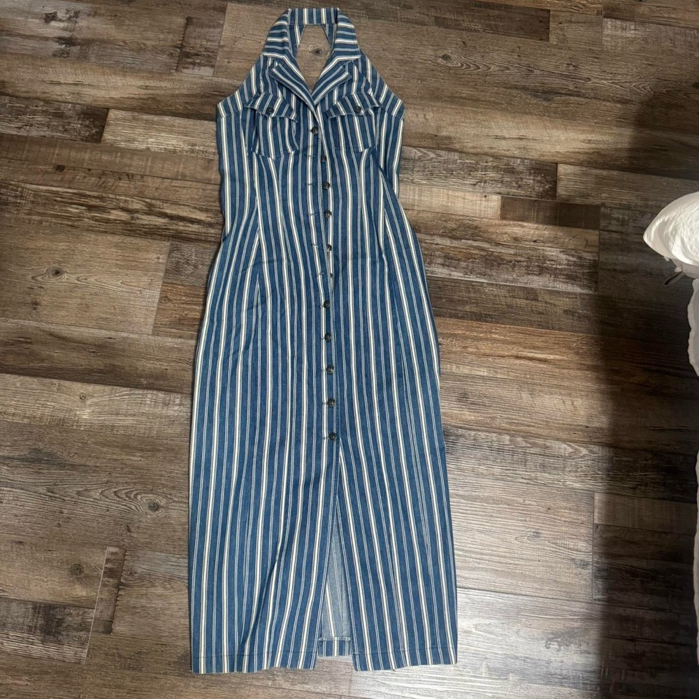 Karen Alexander vintage blue and white striped midi dress